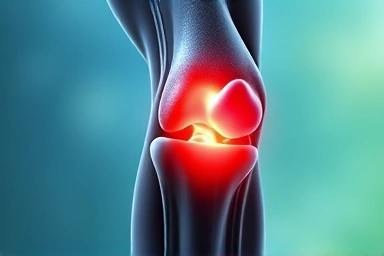 Close-up human knee joint with internal light