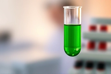 Healthy liver enzyme test tube with green liquid