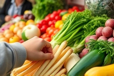 Hand selecting fresh produce for a healthy diet.