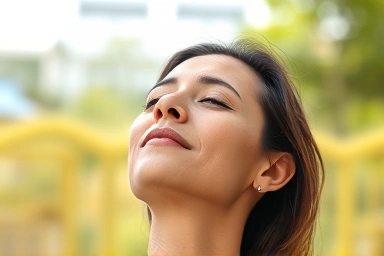 Person breathing freely in nature, symbolizing clear airways.
