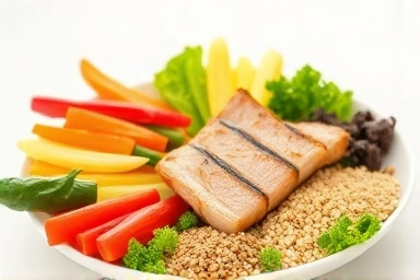 Plate of colorful, nutrient-rich food representing a balanced diet.