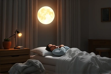 Peaceful sleep, brain training, insomnia relief, serene bedroom