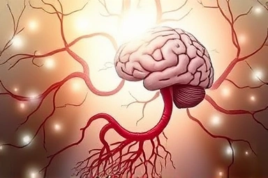 Gut-brain connection symbolized by roots and neural pathways.