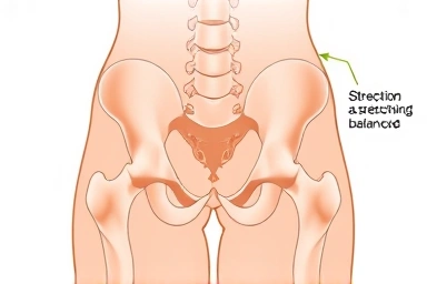 Illustration of pelvic misalignment correction through stretching.