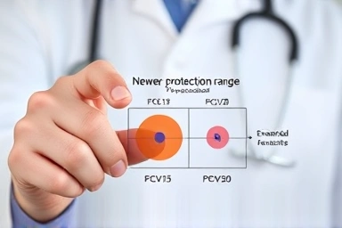 Doctor explaining expanded pneumococcal vaccine protection to a patient.