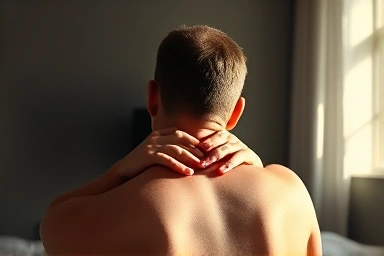 Person relieving neck stiffness with massage