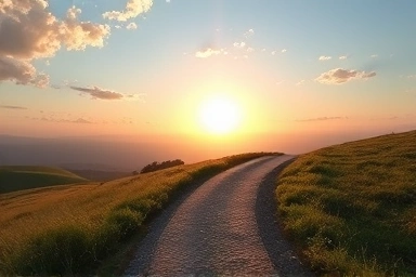 Hopeful path towards a bright horizon symbolizing PTSD recovery.