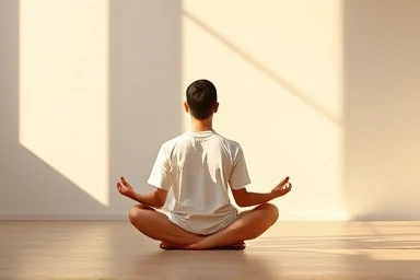 Person meditating in a tranquil, sunlit room, representing inner peace.