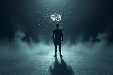 Symbolic image of sleep paralysis: brain and body disconnect.
