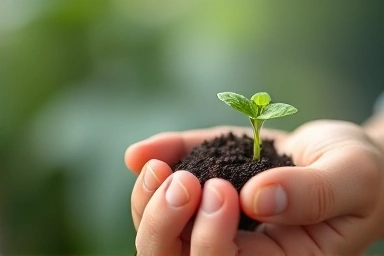 Hand nurturing a vibrant plant seedling, symbolizing mental health growth.
