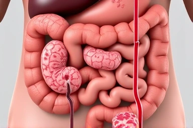 Cross-section of digestive tract showing ulcer locations