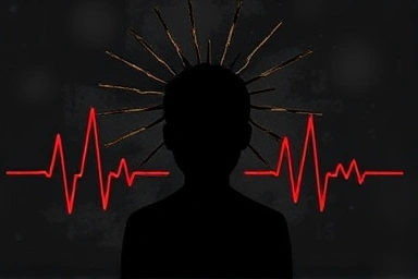 Stressed person with erratic heartbeats symbolizing stress and arrhythmia.