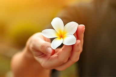 Hopeful person holding a blooming flower, representing improved diabetes care.