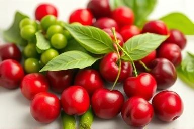 Fresh cherries and greens for gout prevention diet.