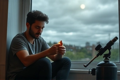 Person feeling lethargic by window, finding hope in supplements.