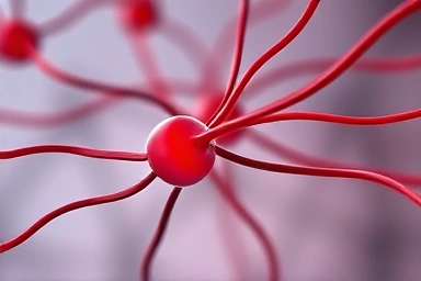 Abstract representation of blood flow and medication interaction.