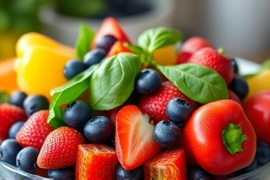 Vibrant bowl of antioxidant-rich fruits and vegetables