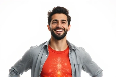 Person feeling energized and vital with glowing particles.