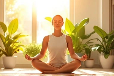 Person meditating, feeling revitalized and calm with natural energy.