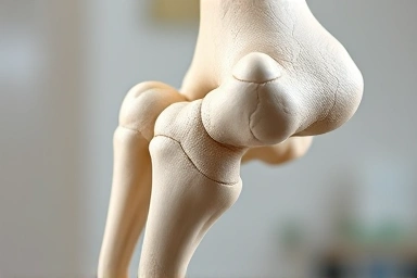 Artistic representation of healthy bone structure and essential nutrients.