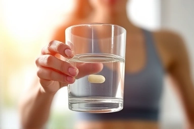 Taking a health supplement with water before exercise