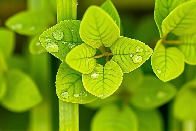Fresh Cissus quadrangularis plant leaves with water droplets.