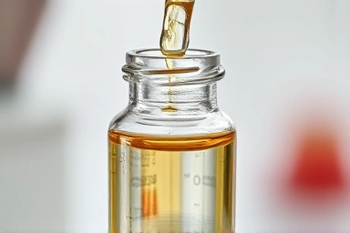 Pure liquid omega-3 oil in a glass vial