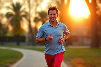 Energetic person jogging, symbolizing health and vitality.