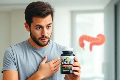 Person concerned about creatine supplement and digestive issues.