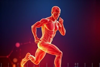 Sustained energy and muscle growth symbol with scientific data.
