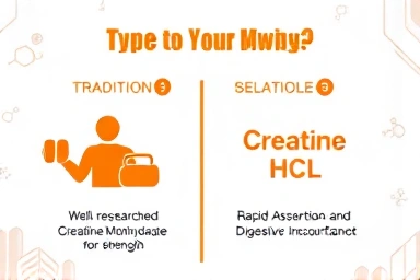Creatine types comparison infographic: monohydrate vs HCL.