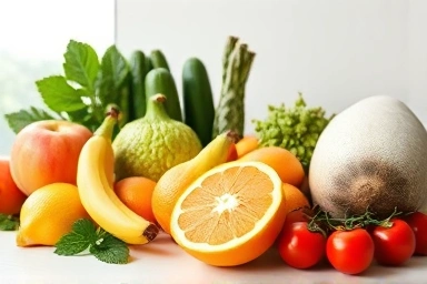 Fresh fruits and vegetables symbolizing health and vitality.