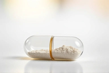 Probiotics capsule detail, clean and scientific.
