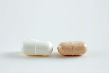 Symbolic image: pristine vs. faded probiotics capsule.