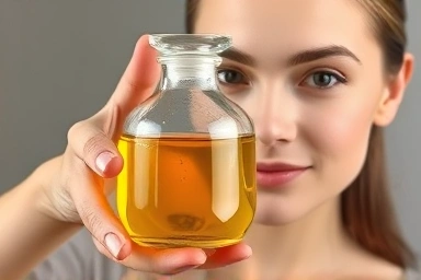 GLA supplement bottle and a woman with clear, radiant skin.