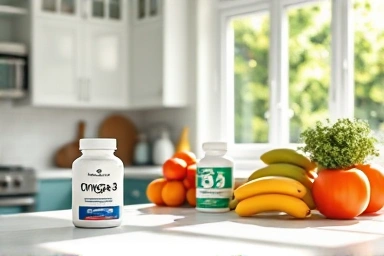 Calm, healthy lifestyle, omega-3 supplement, fresh food