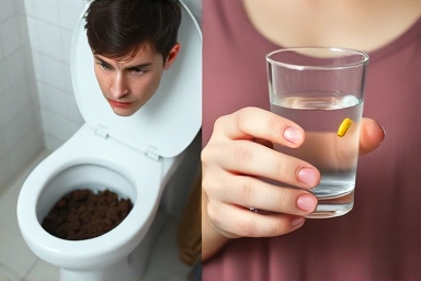 Concerned person vs. calm person with iron supplement