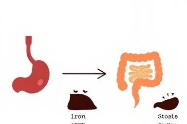 Diagram of iron supplement digestion and stool color change