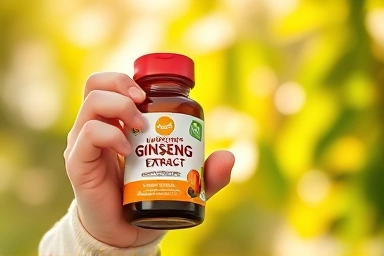Child reaching for healthy ginseng supplement bottle