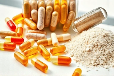 Healthy probiotics supplements arranged artfully on a clean surface.