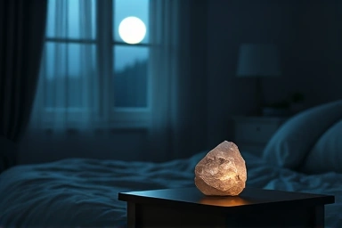 Calming magnesium crystal in a peaceful bedroom setting