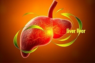Symbolic image of a healthy liver protected by golden light.