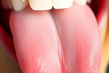 Healthy mouth interior, vibrant pink, no sores, good oral health