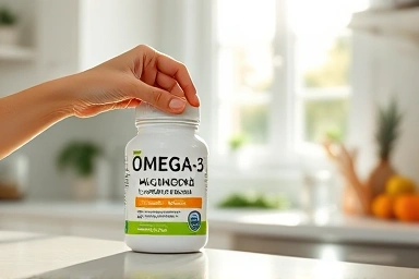 Healthy lifestyle: omega-3 supplements in a bright, natural setting.