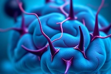 Microscopic view of brain cells and omega-3 molecules.