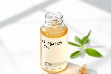 Fresh omega-3 fish oil capsules in a clean bottle.