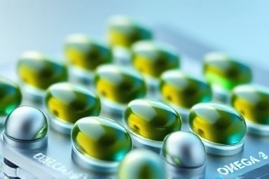 Individually sealed omega-3 capsules for freshness.