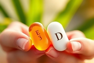 Omega-3 and Vitamin D supplements symbolizing health synergy.