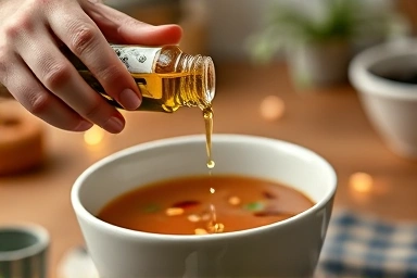 Pouring perilla oil into healthy soup