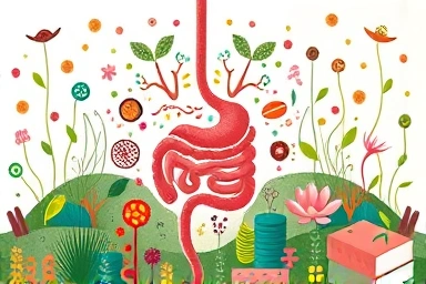 Abstract visual of a healthy, balanced gut microbiome.
